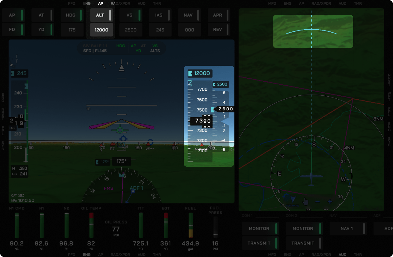 EYEVIONICS MFD Altitude Crossing Indicator Example